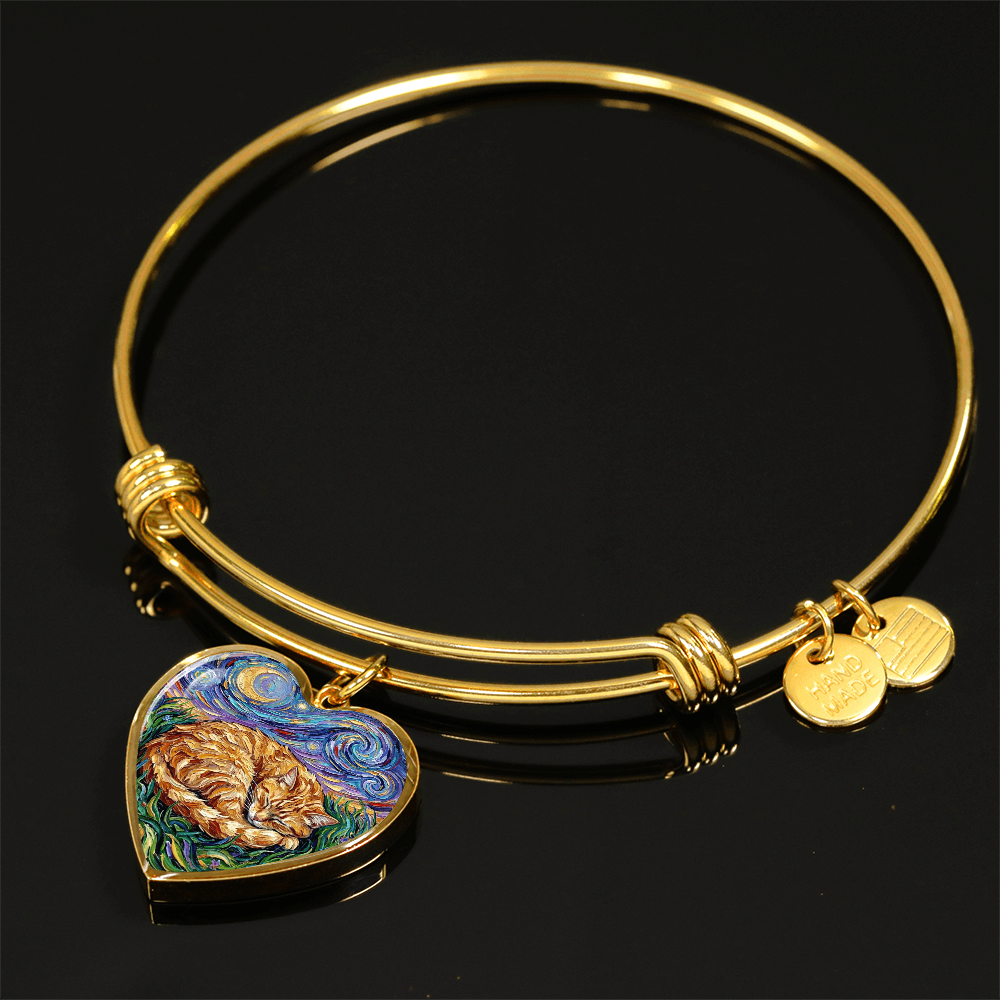 Sleepy Orange Tabby Night Heart Bracelet