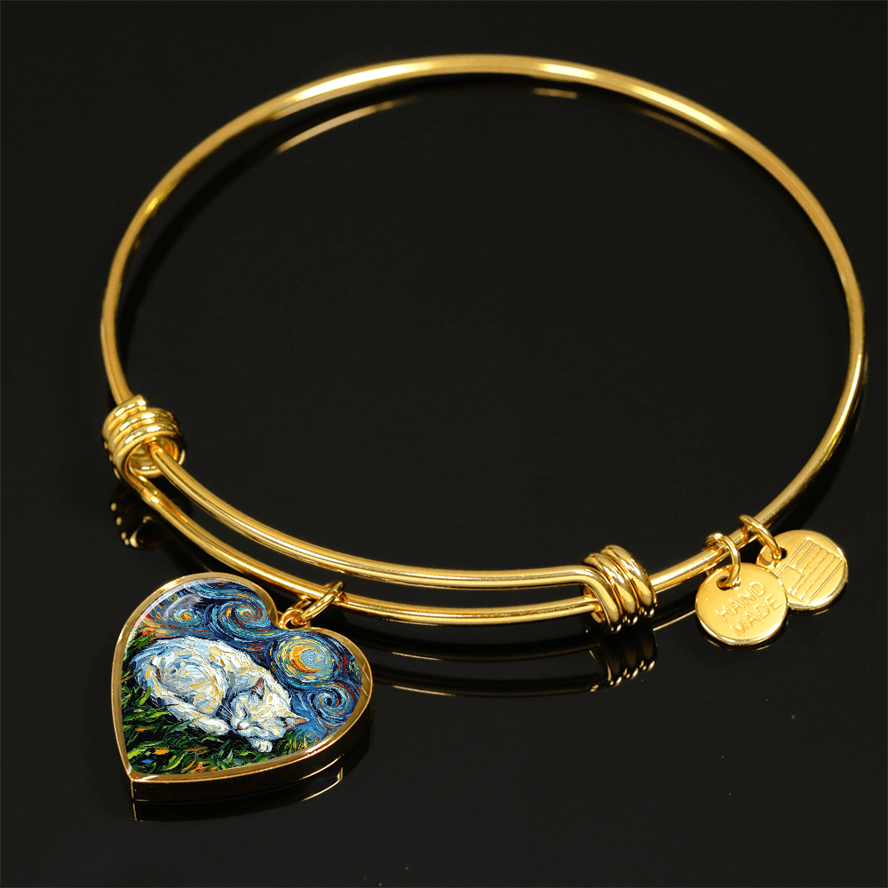 Sleepy White Cat Night Heart Bracelet