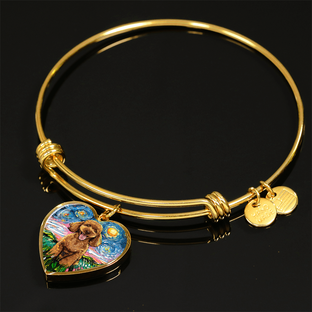 Apricot Poodle Puppy Starry Night Heart Bangle Bracelet