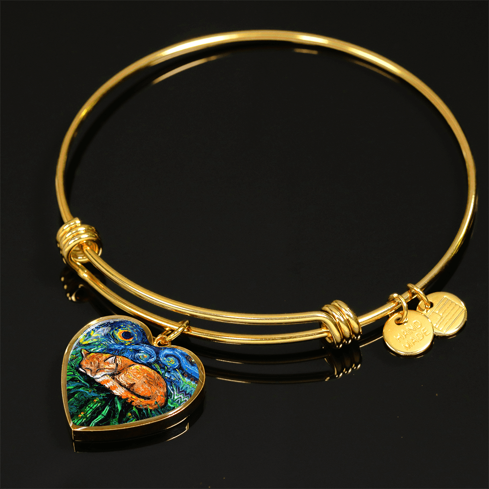 Sleeping Orange Tabby Cat Starry Night Heart Bangle Bracelet
