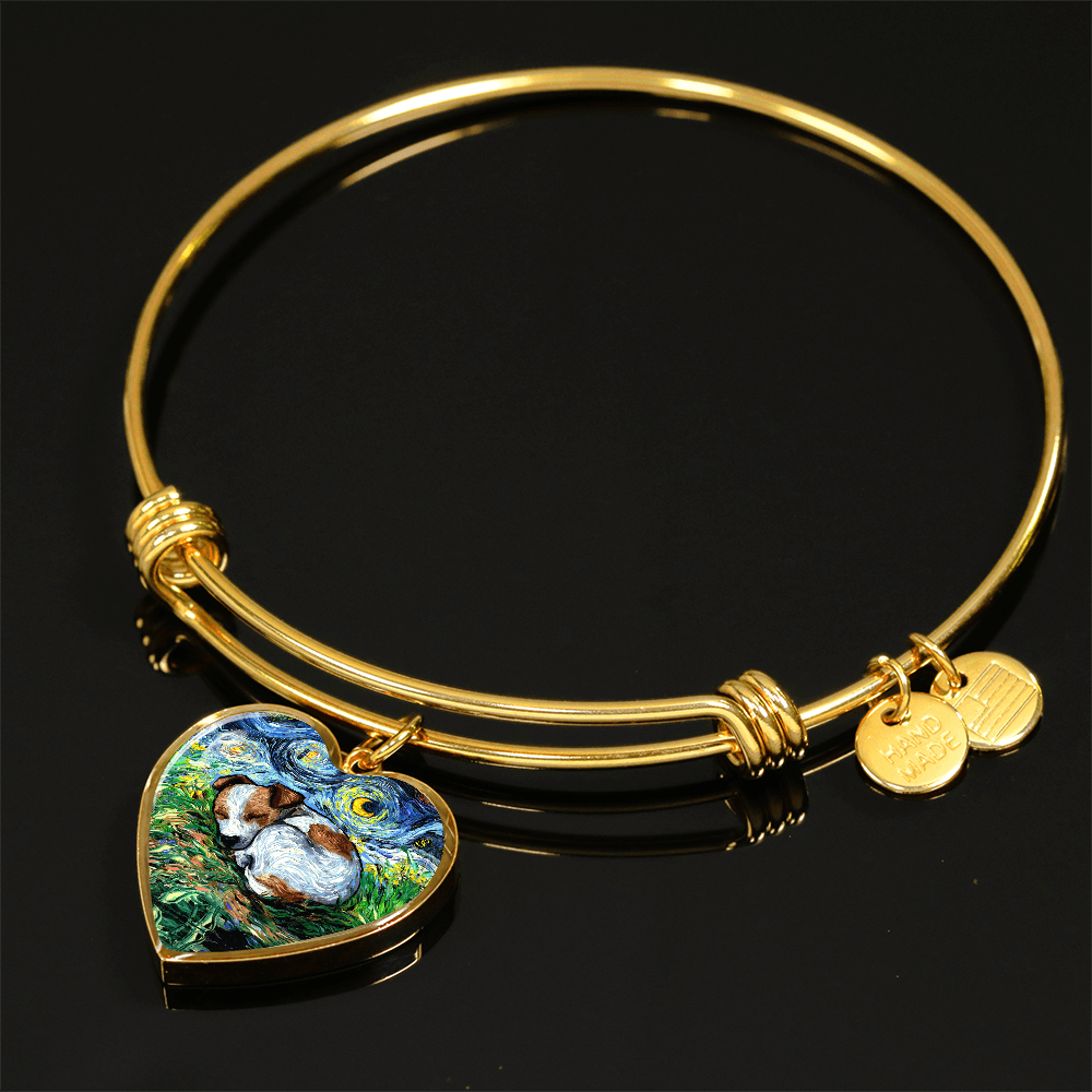 Sleeping Jack Russell Terrier Starry Night Heart Bangle Bracelet