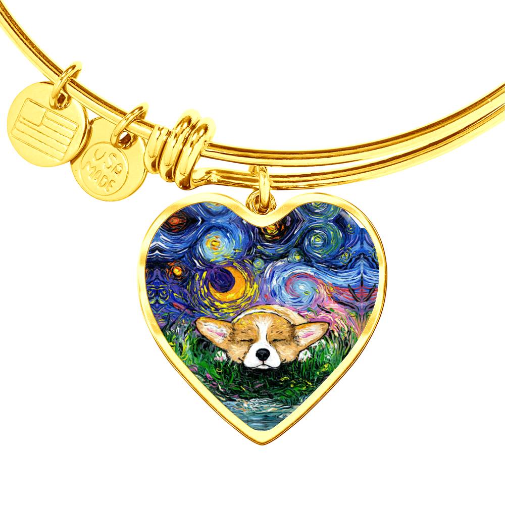Sleeping Corgi Starry Night Heart Necklace