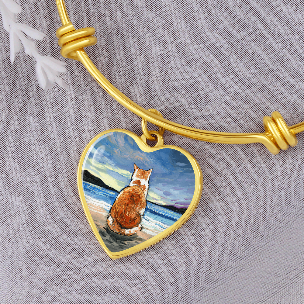 Beach Days - Orange and White Tabby Heart Bangle