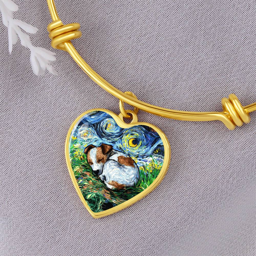 Sleeping Jack Russell Terrier Starry Night Heart Bangle Bracelet