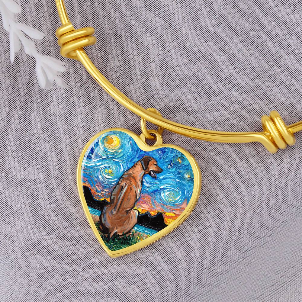 Rhodesian Ridgeback Starry Night Heart Bangle