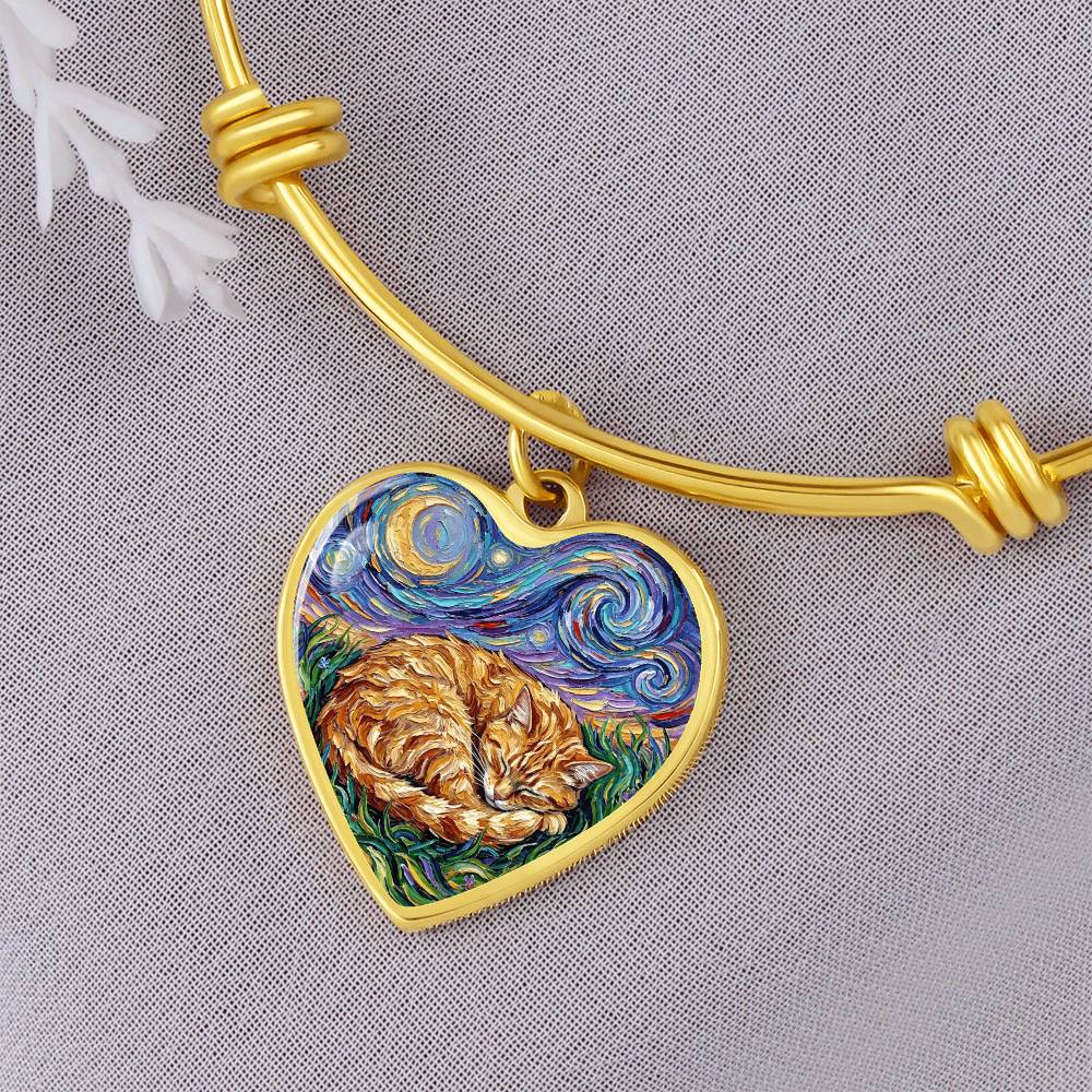 Sleepy Orange Tabby Night Heart Bracelet