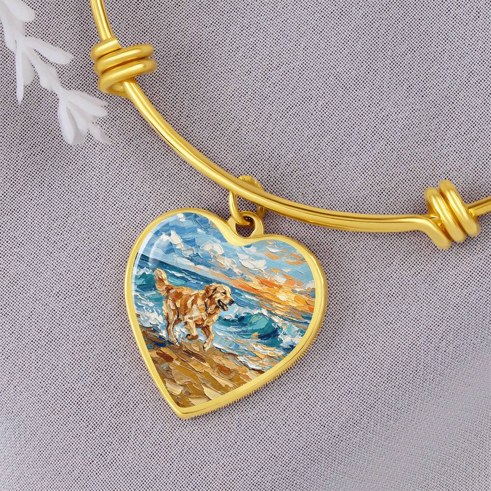 Frolicking Golden Retriever Heart Bracelet