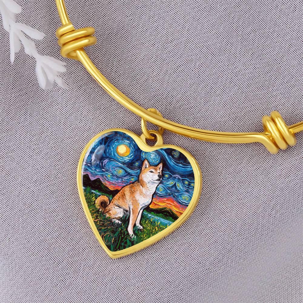 Shiba Inu Starry Night Heart Bangle Bracelet