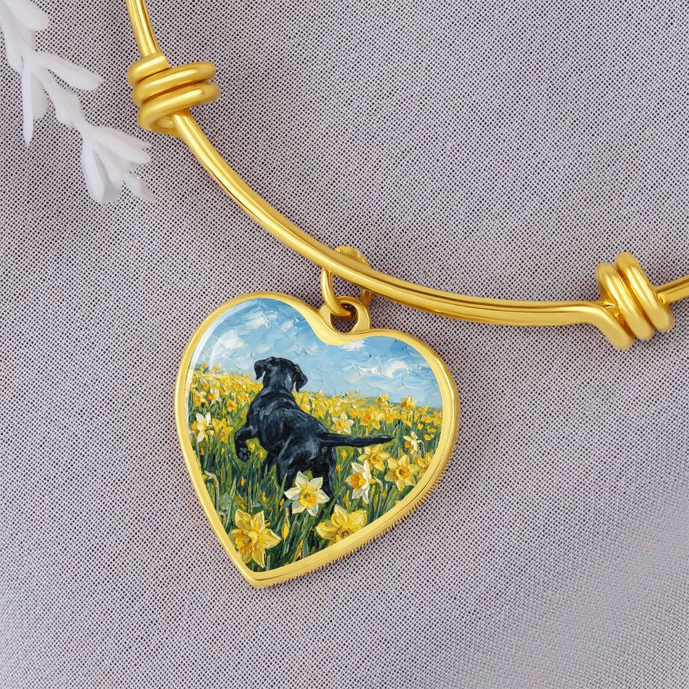 Amongst The Flowers - Black Labrador Heart Bracelet