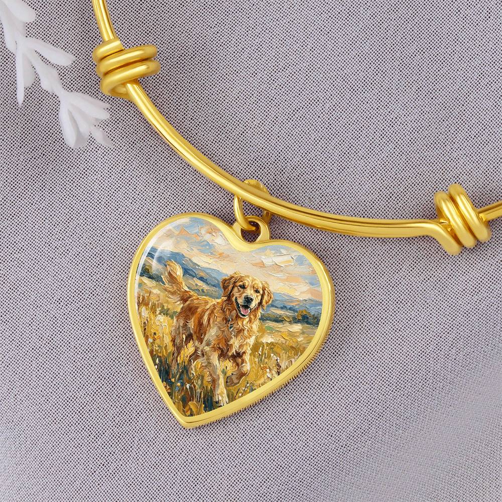 Happy Golden Retriever Heart Bracelet