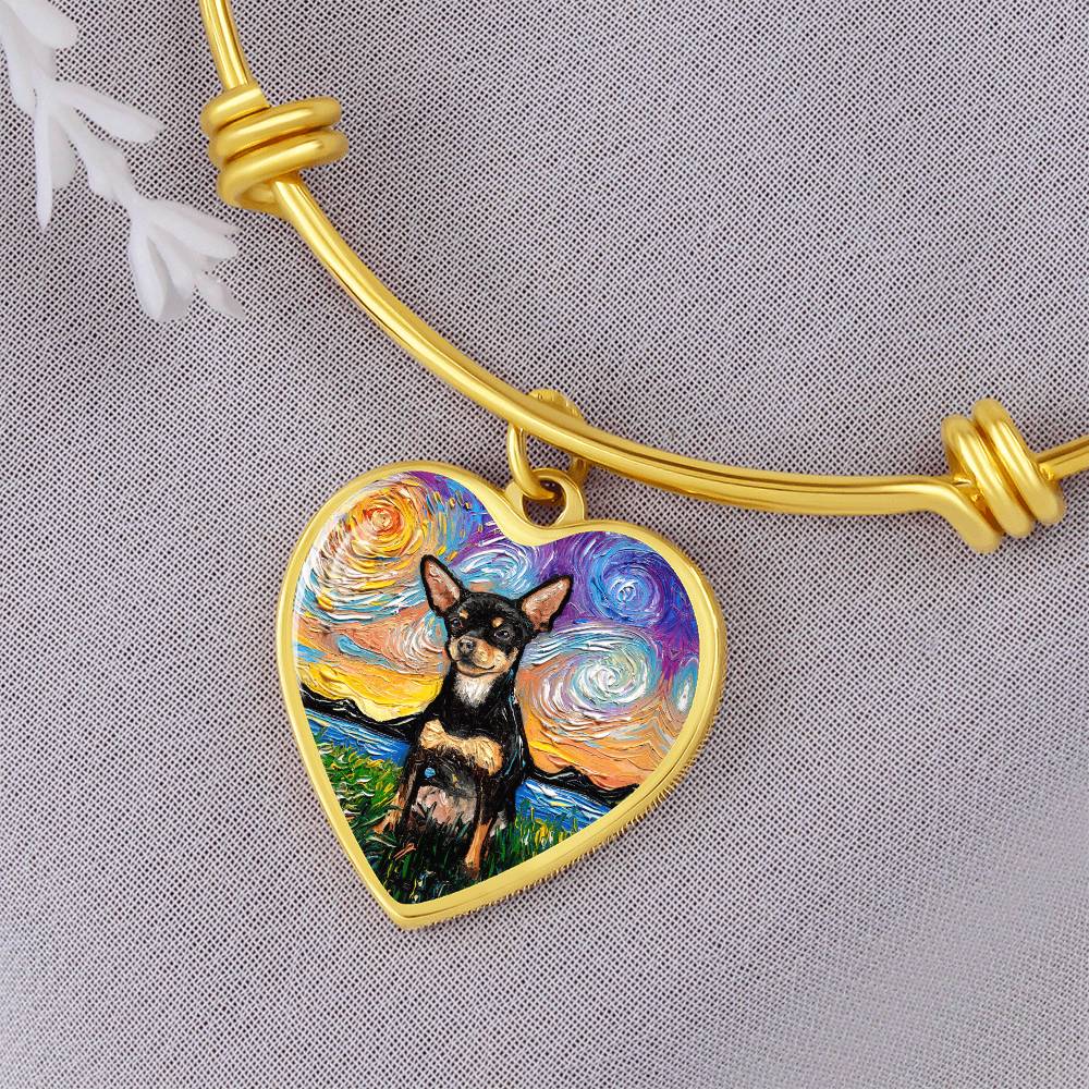 Black and Tan Chihuahua Starry Night Heart Bangle