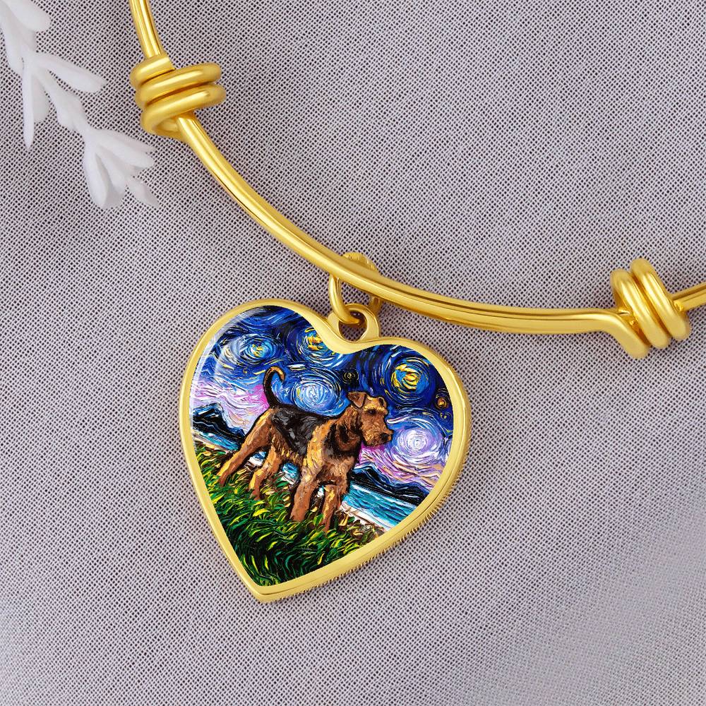 Airedale Starry Night Heart Bangle