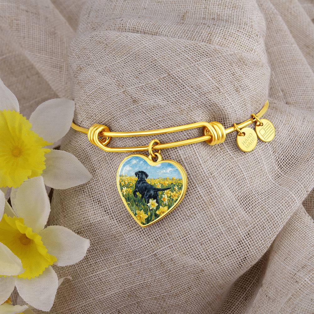 Amongst The Flowers - Black Labrador Heart Bracelet