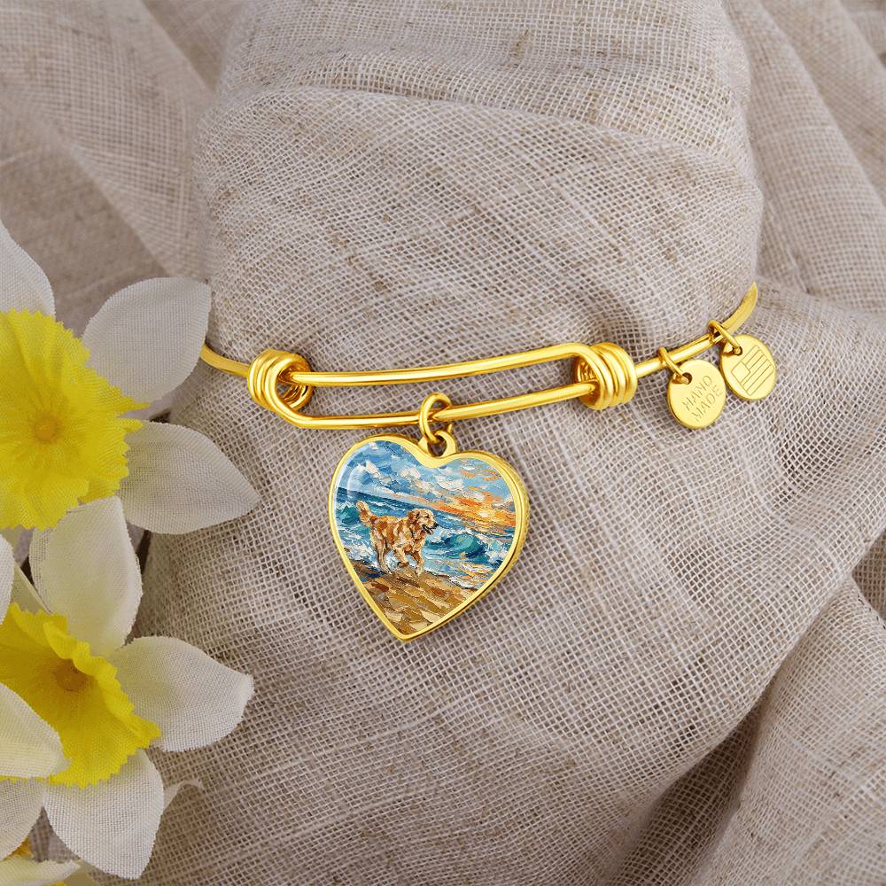 Frolicking Golden Retriever Heart Bracelet