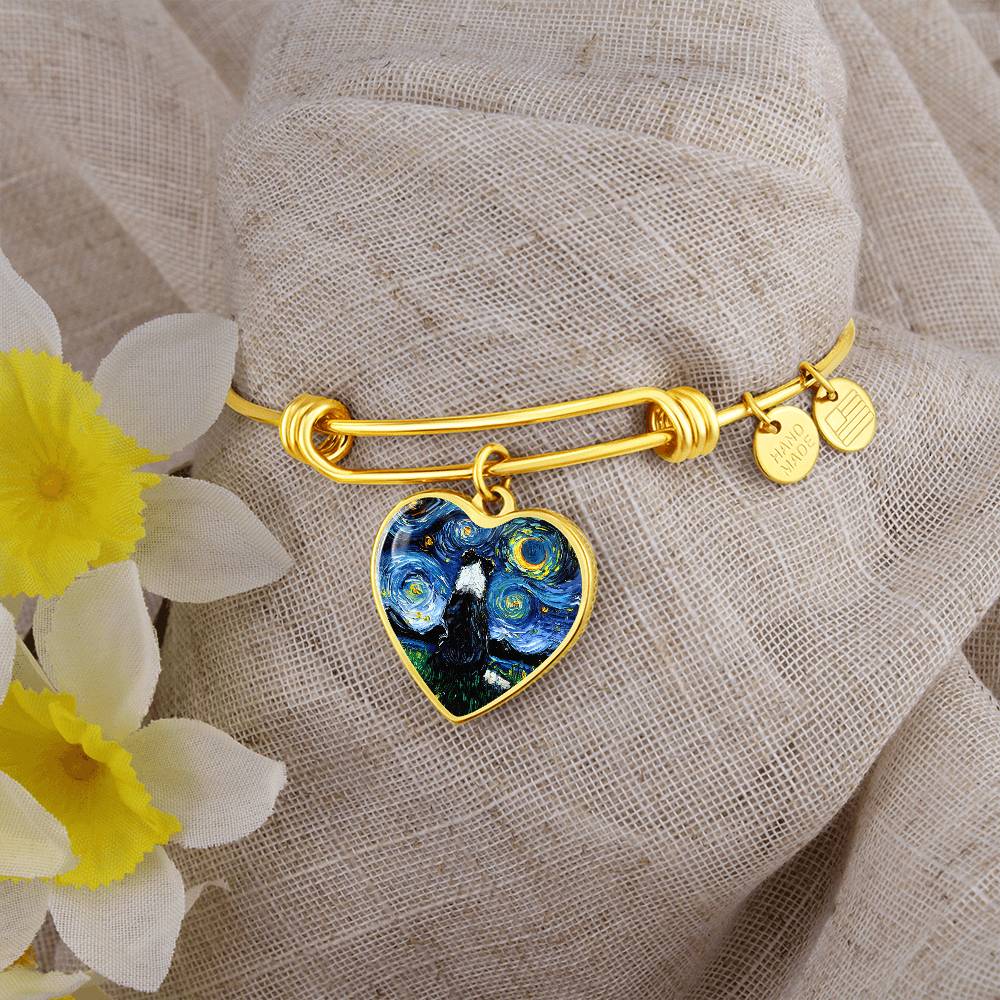 Border Collie Back Starry Night Heart Bangle Bracelet