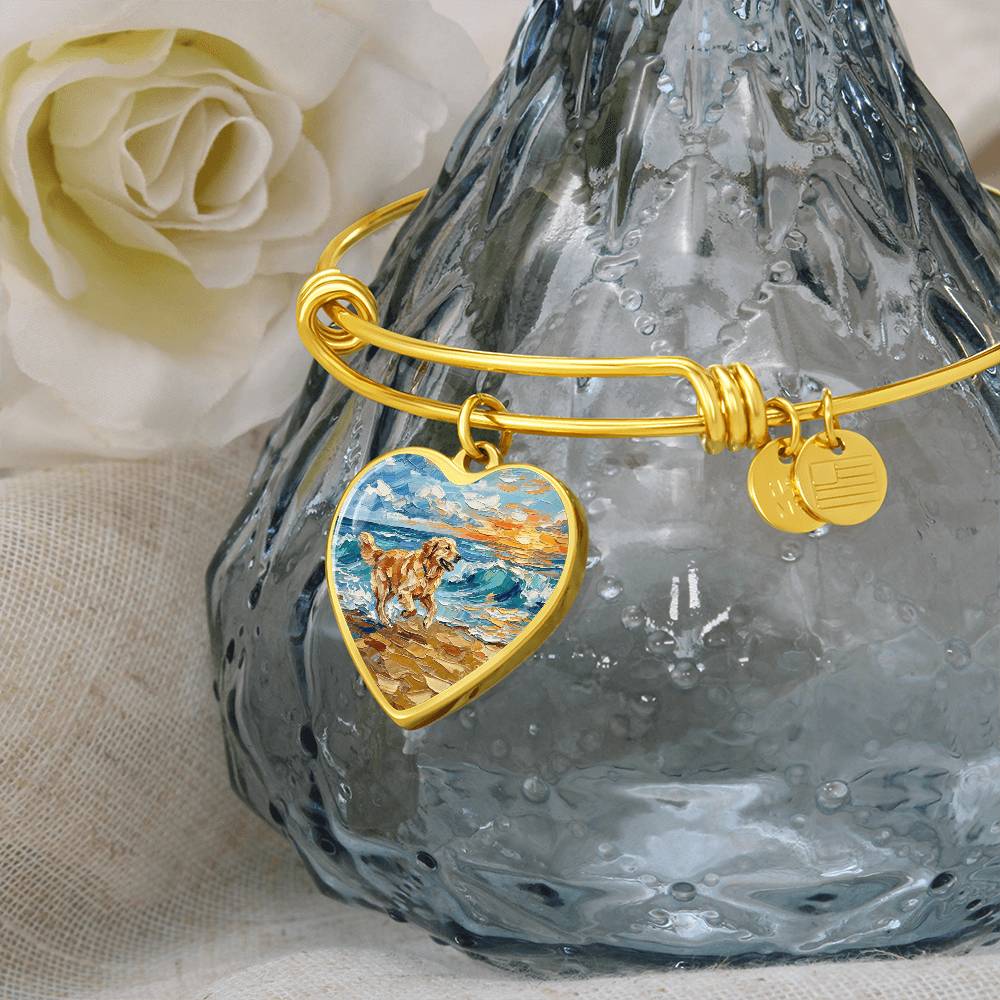 Frolicking Golden Retriever Heart Bracelet