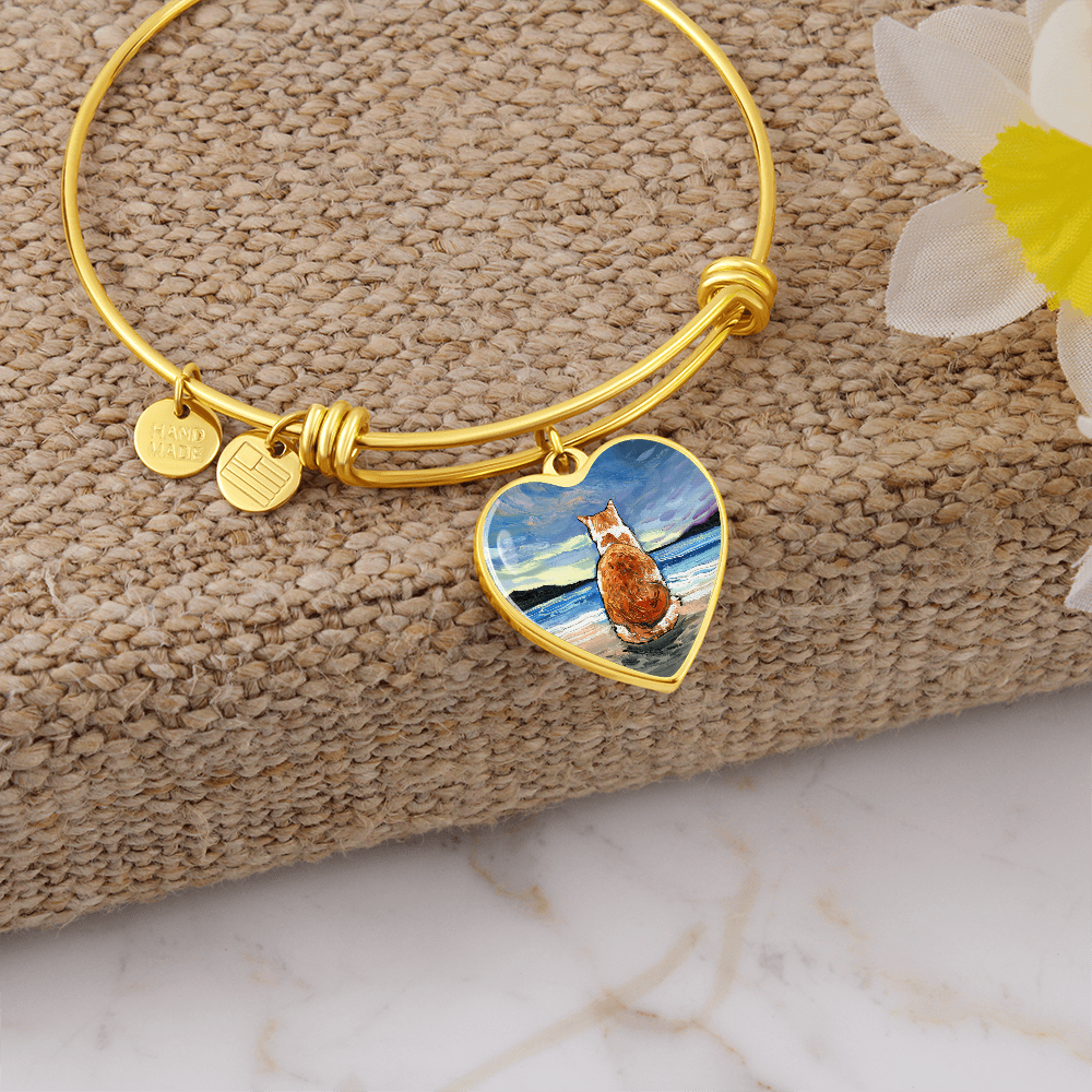 Beach Days - Orange and White Tabby Heart Bangle