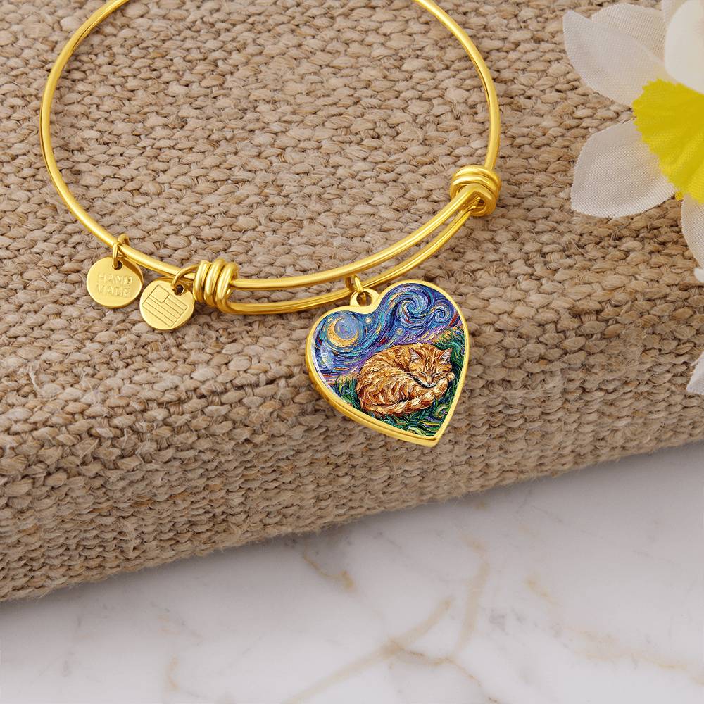 Sleepy Orange Tabby Night Heart Bracelet