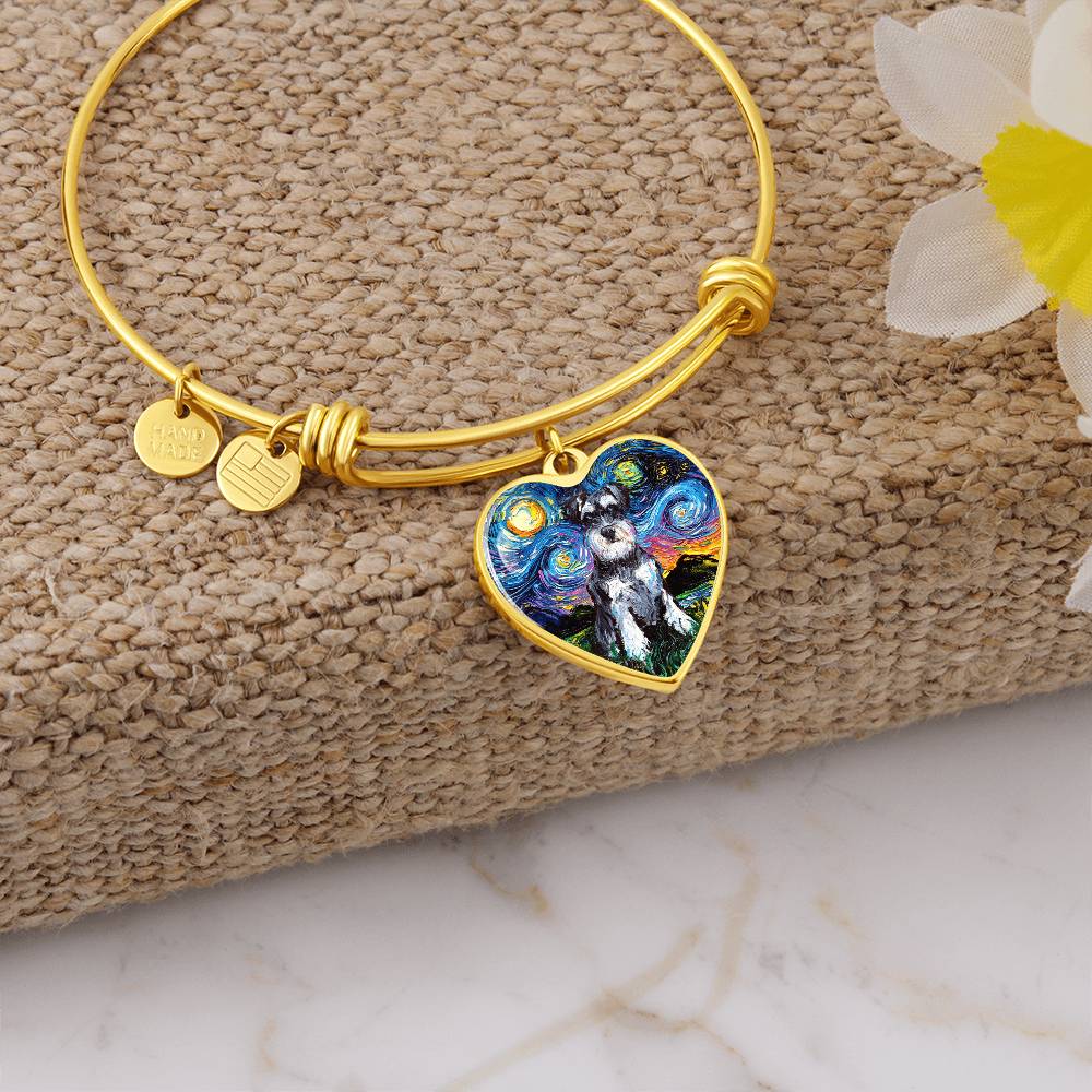 Schnauzer Starry Night Heart Bangle Bracelet