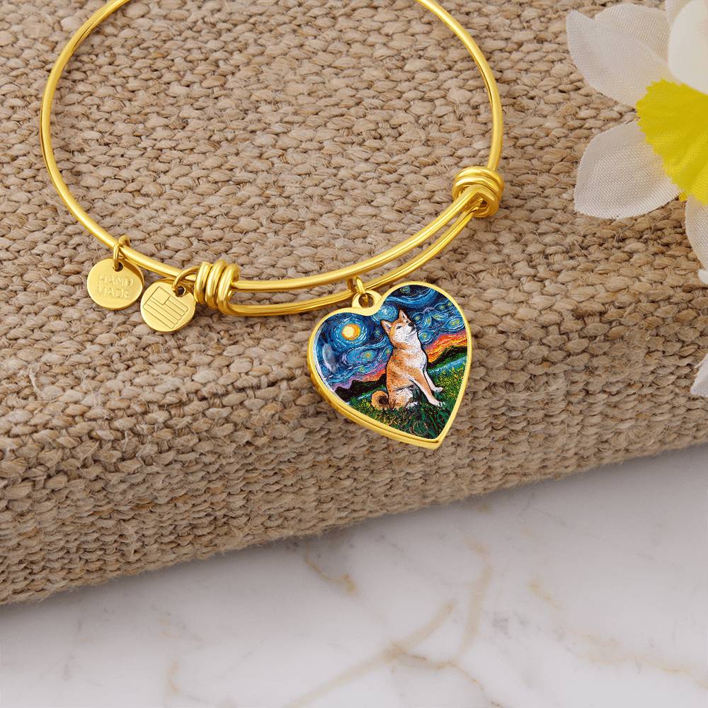 Shiba Inu Starry Night Heart Bangle Bracelet