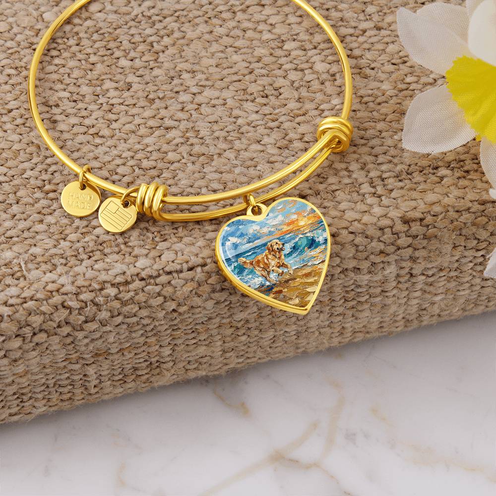 Frolicking Golden Retriever Heart Bracelet