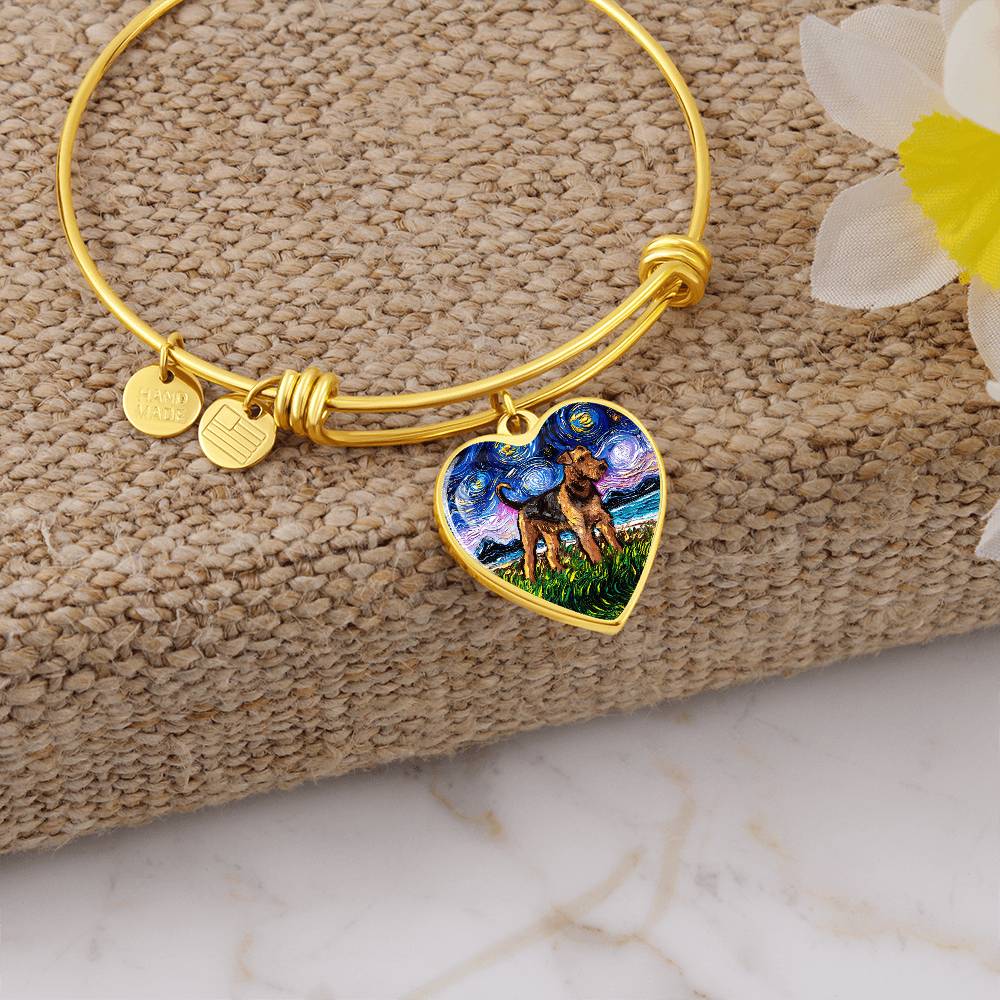 Airedale Starry Night Heart Bangle