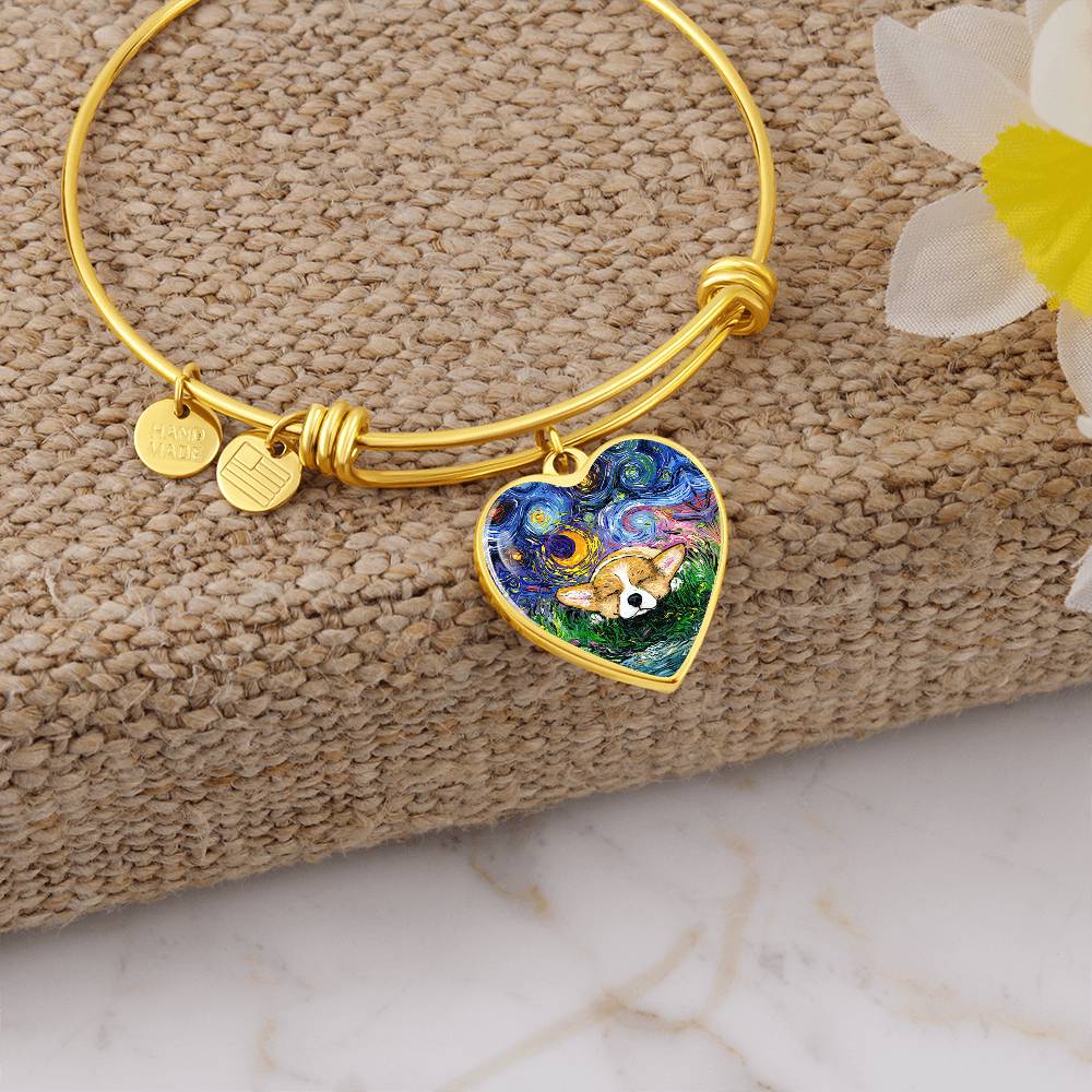 Sleeping Corgi Starry Night Heart Necklace