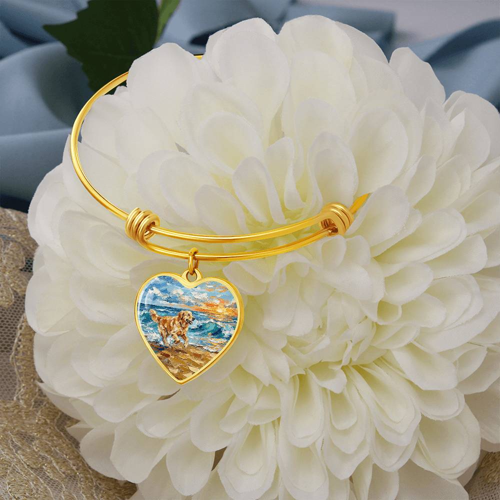 Frolicking Golden Retriever Heart Bracelet