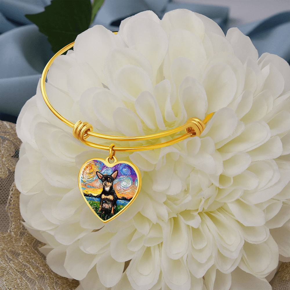 Black and Tan Chihuahua Starry Night Heart Bangle
