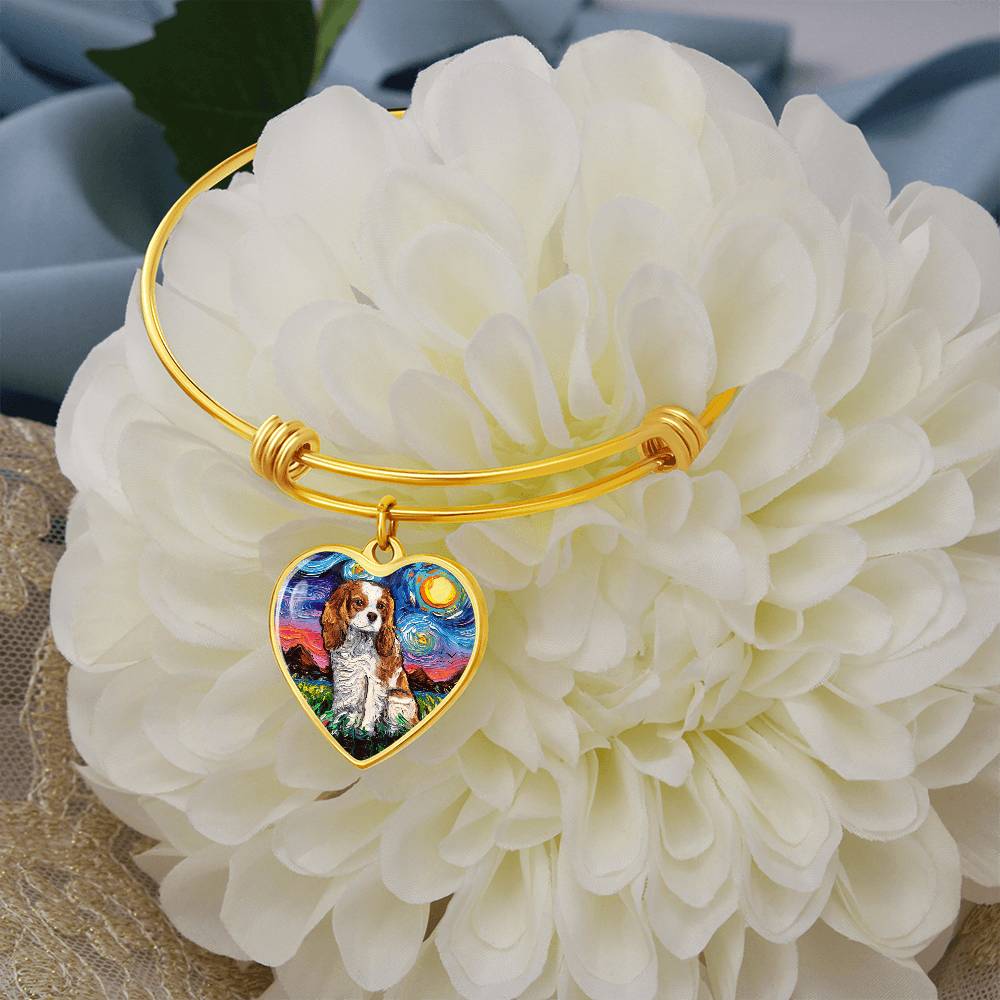 Blenheim Spaniel Starry Night Heart Bangle Bracelet