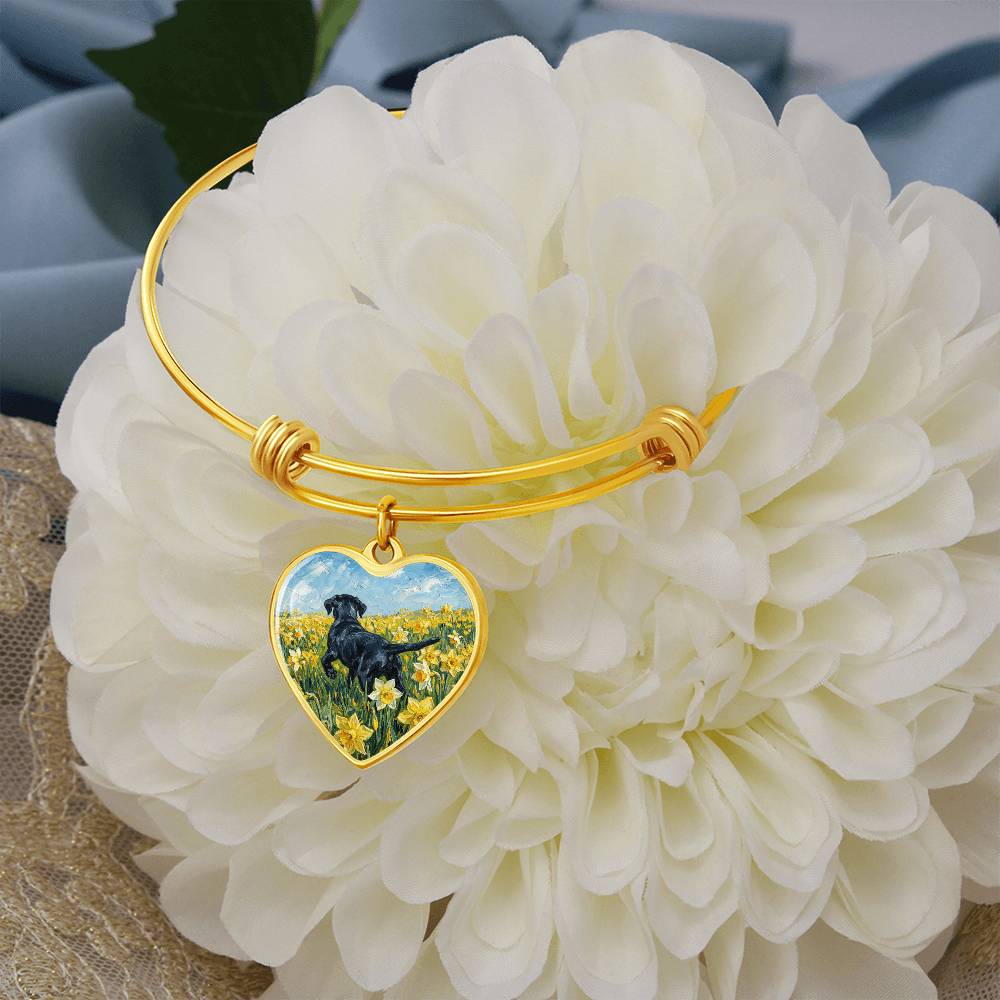 Amongst The Flowers - Black Labrador Heart Bracelet