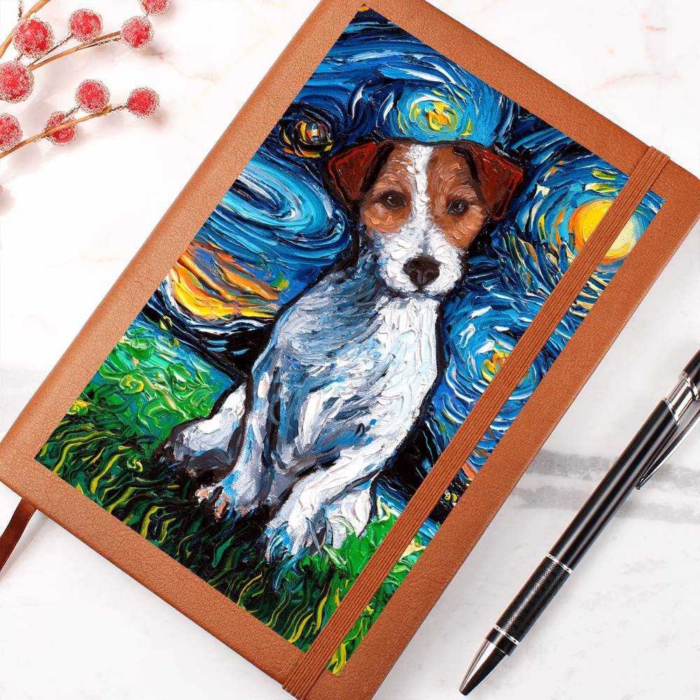 Jack Russell Terrier Starry Night Leather Journal