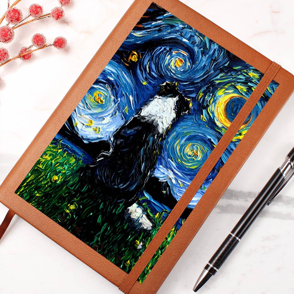 Border Collie Starry Night Leather Journal