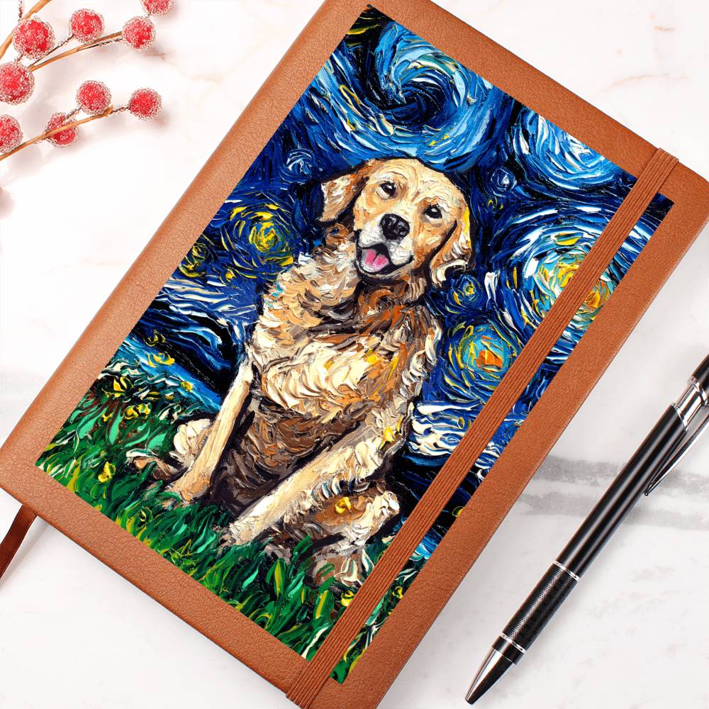 Golden Retreiver Starry Night Leather Journal