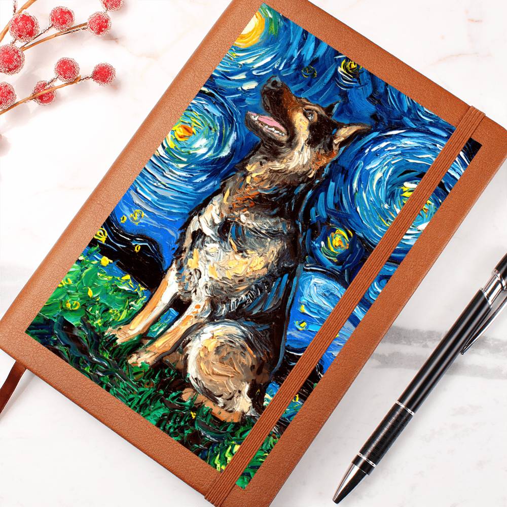 German Shepherd Starry Night Leather Journal