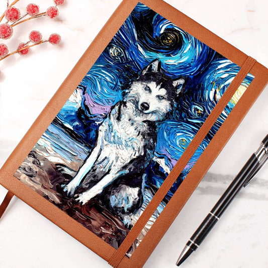 Husky Starry Night Leather Journal