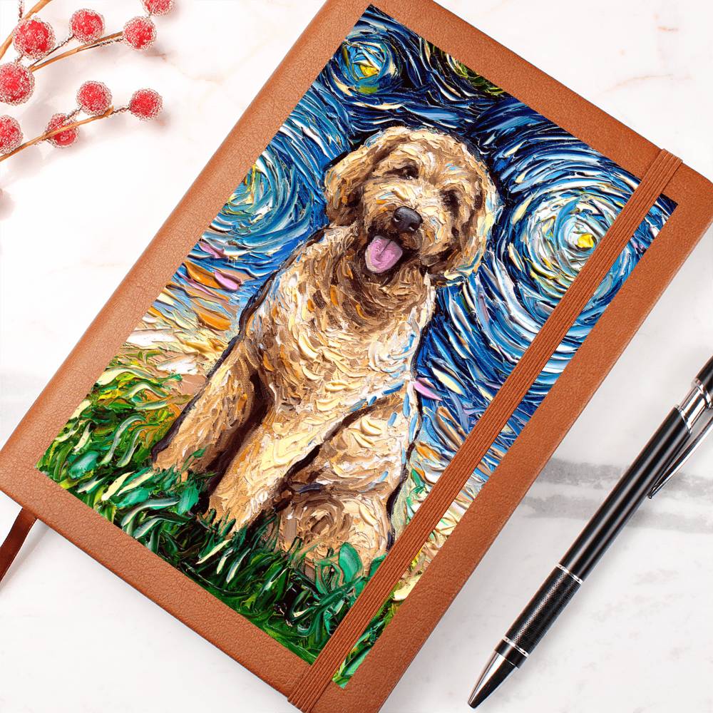 Goldendoodle Starry Night Leather Journal