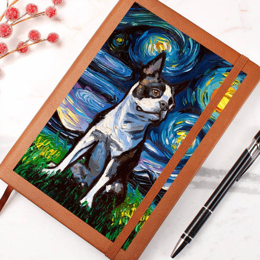 Boston Terrier Starry Night Leather Journal