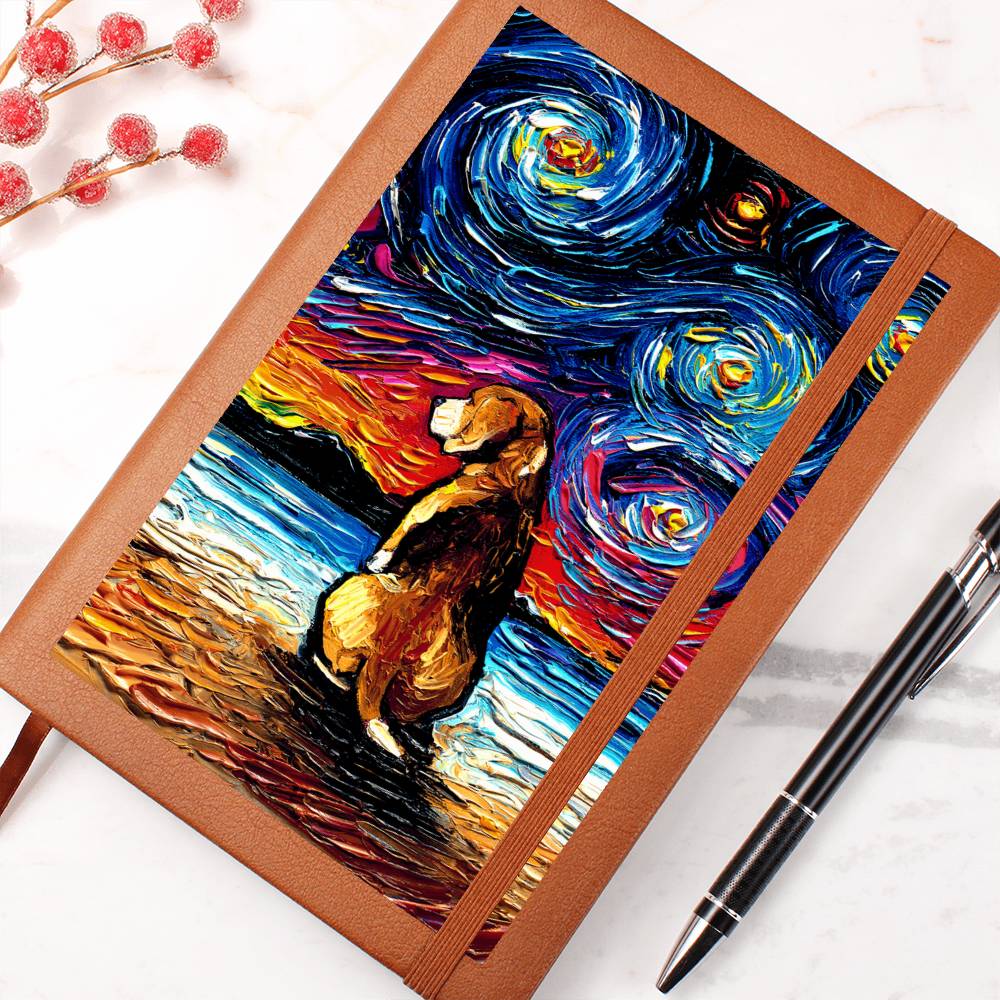 Beach Days - Beagle Starry Night Leather Journal