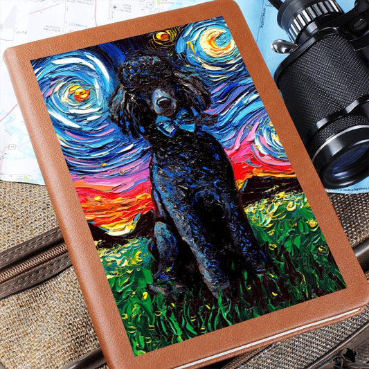 Black Poodle Starry Night Leather Journal