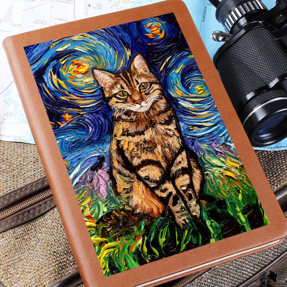 Brown Tabby Starry Night Leather Journal