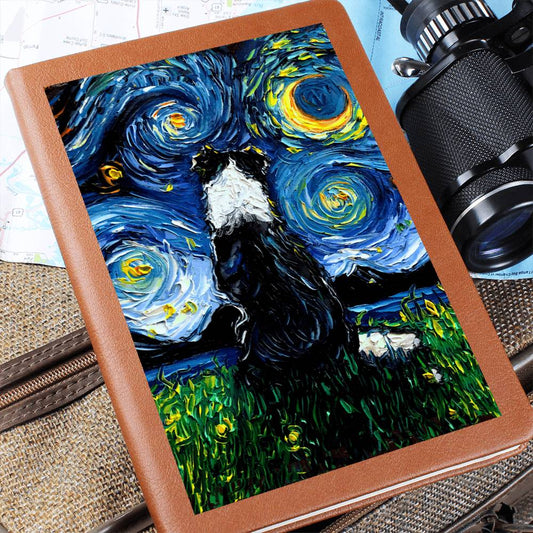Border Collie Starry Night Leather Journal