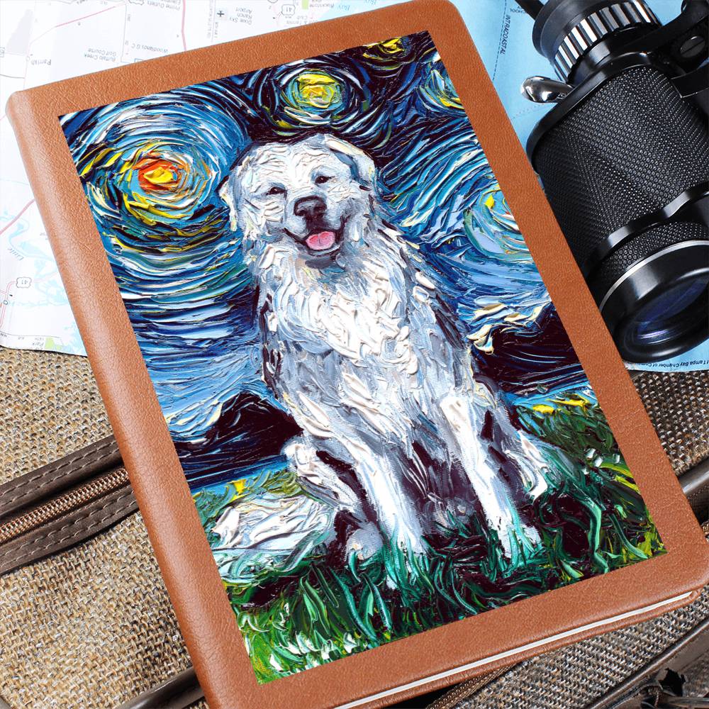 Great Pyrenees Starry Night Leather Journal