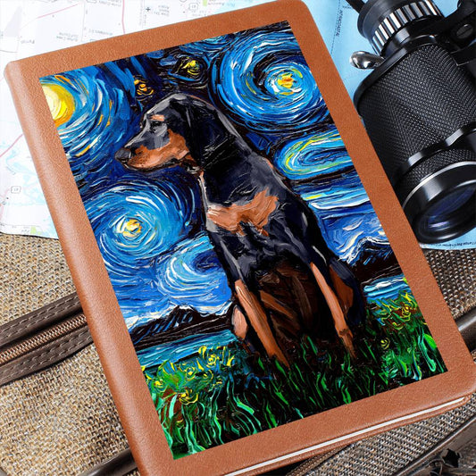 Black and Tan Coonhound Starry Night Leather Journal