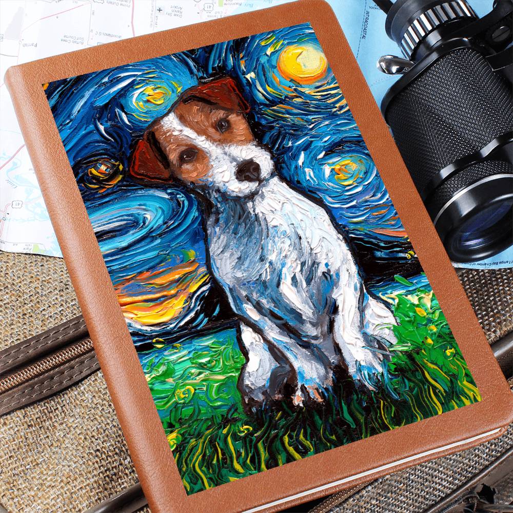 Jack Russell Terrier Starry Night Leather Journal