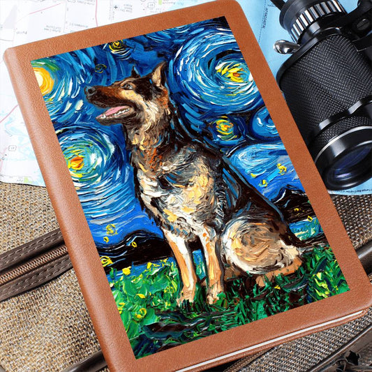 German Shepherd Starry Night Leather Journal
