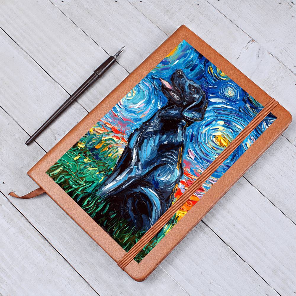 Black Labrador Starry Night Leather Journal