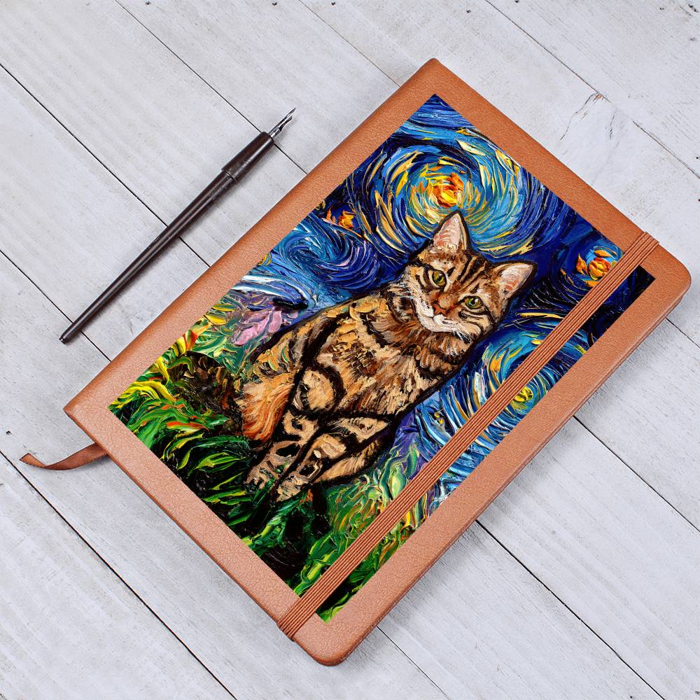 Brown Tabby Starry Night Leather Journal