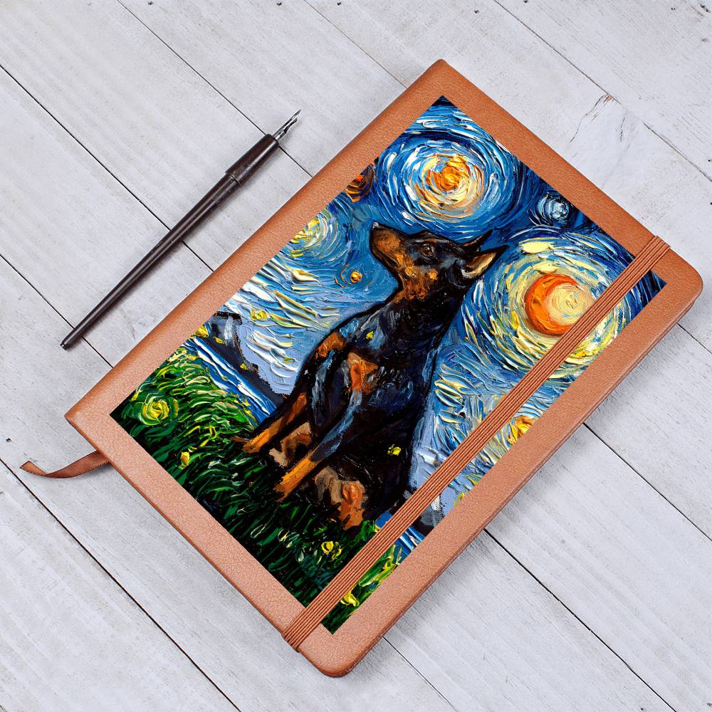 Miniature Pinscher Starry Night Leather Journal