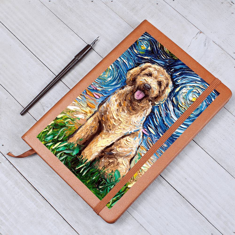 Goldendoodle Starry Night Leather Journal